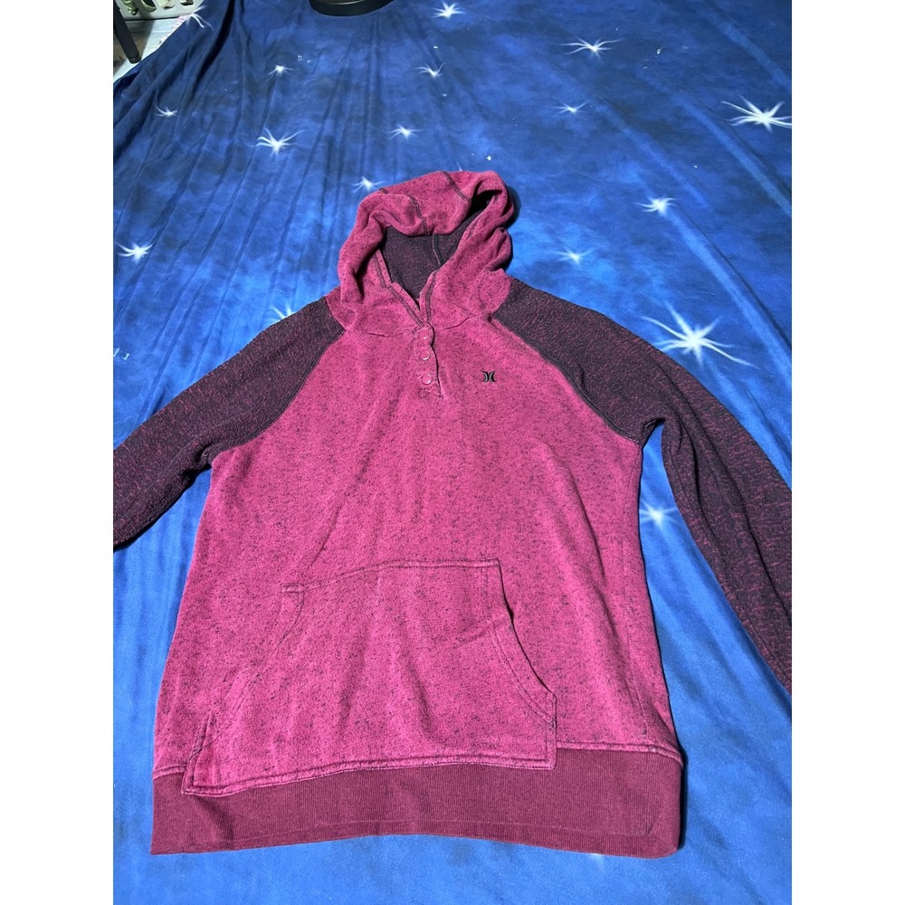 Hurley Mens XL Magenta Purple Marl Henley Raglan Pullover Hoodie Kangaroo Pocket